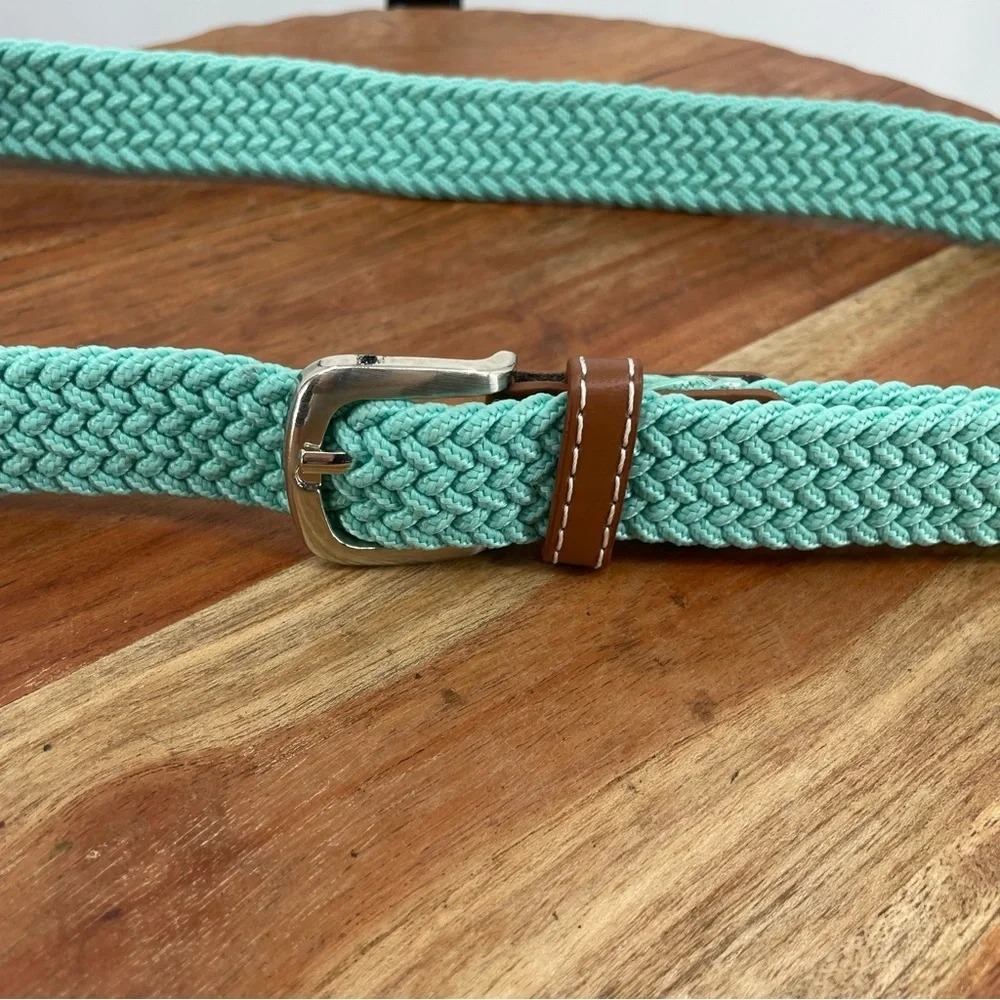 Green Woven Stretch Belt Mens Large Basic Golf Preppy Dress 1”‎ width